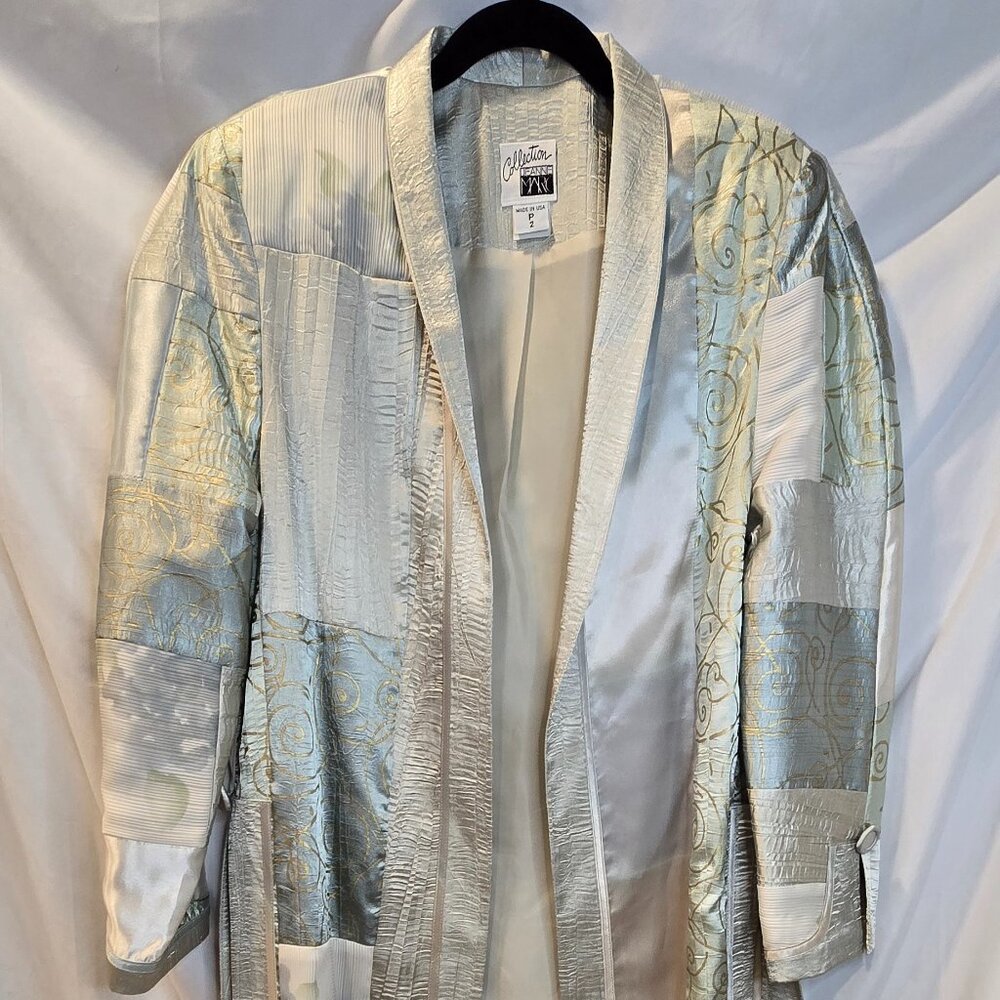 Vintage Whistles Silk Patchwork Duster Jacket in Pearl